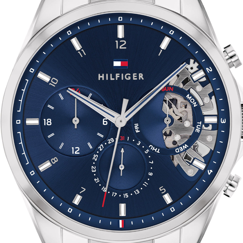 Tommy Hilfiger Baker Quartz Blue Dial Silver Steel Strap Watch For Men - 1710448