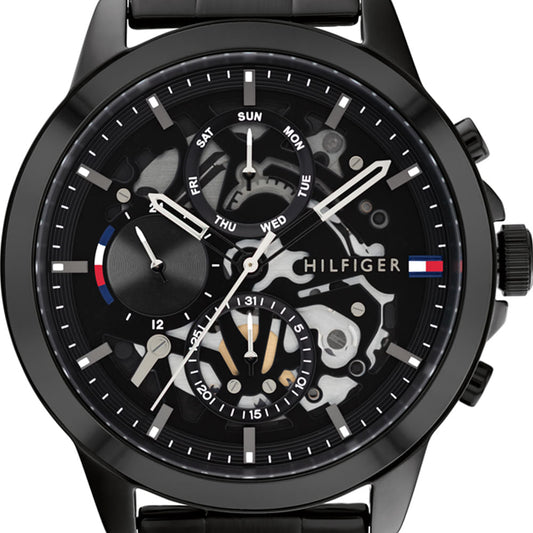 Tommy Hilfiger Henry Chronograph Black Dial Black Steel Strap Watch For Men - 1710478