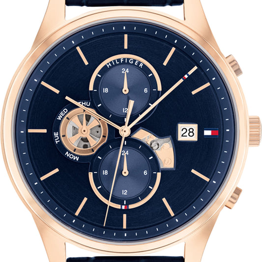 Tommy Hilfiger Weston Chronograph Quartz Blue Dial Blue Leather Strap Watch For Men - 1710503