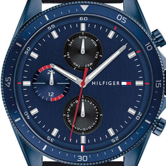 Tommy Hilfiger Parker Chronograph Quartz Blue Dial Blue Leather Strap Watch For Men - 1791839