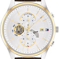 Tommy Hilfiger Weston Chronograph Silver Dial Brown Leather Strap Watch For Men - 1710501