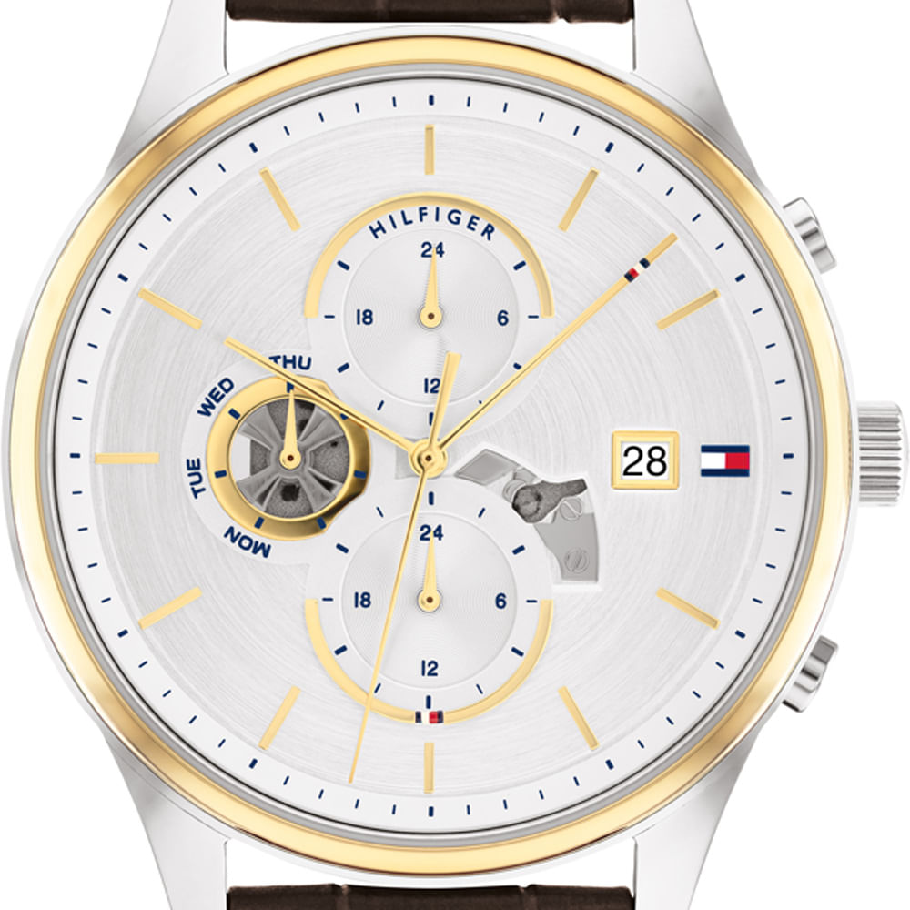 Tommy Hilfiger Weston Chronograph Silver Dial Brown Leather Strap Watch For Men - 1710501