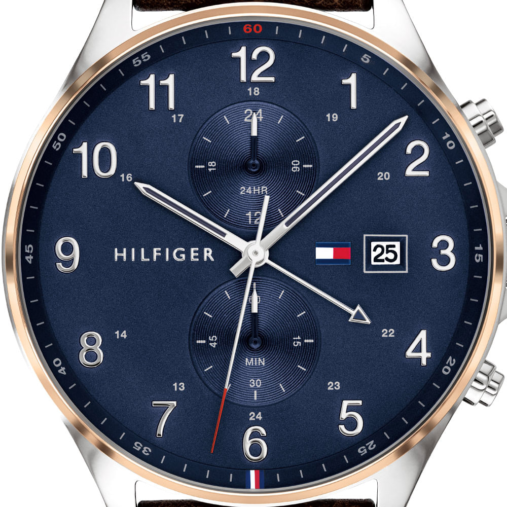 Tommy Hilfiger West Chronograph Blue Dial Brown Leather Strap Watch For Men - 1791712