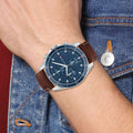 Tommy Hilfiger Parker Chronograph Blue Dial Brown Leather Strap Watch For Men - 1791837