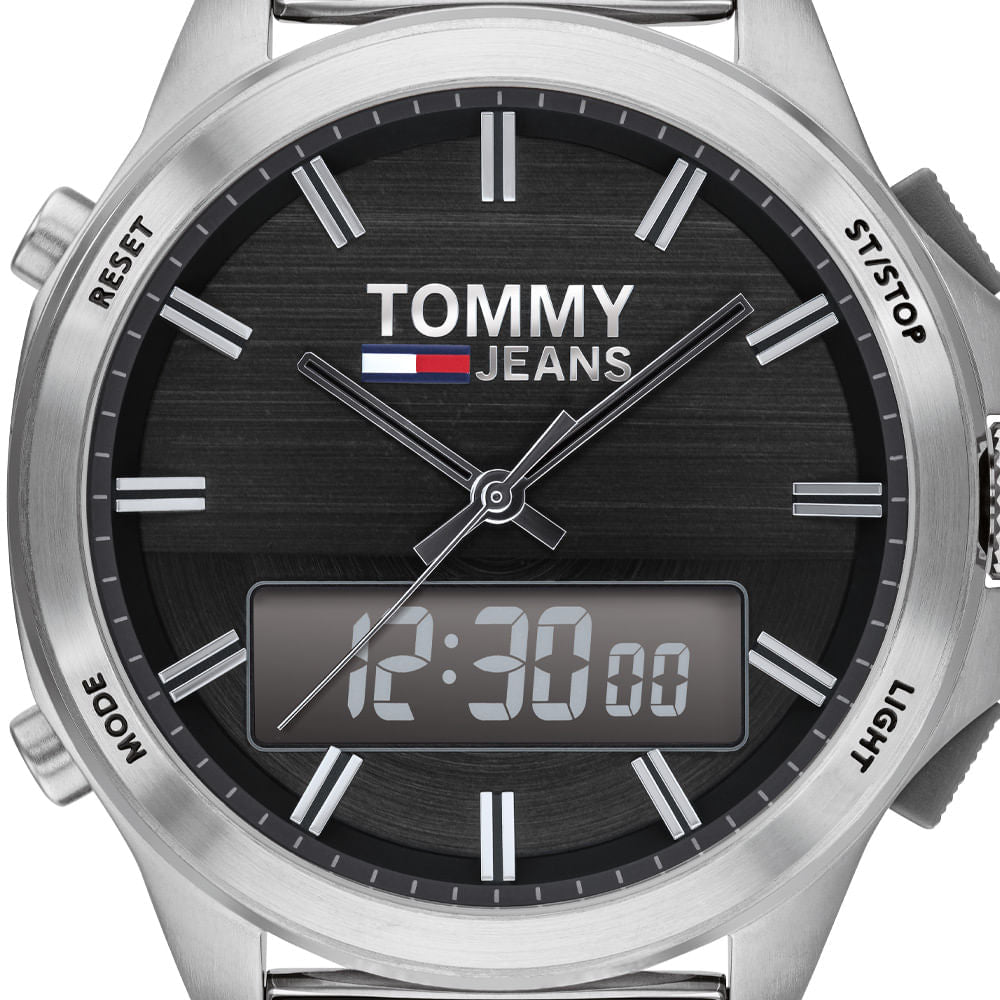 Tommy Hilfiger Digital Black Dial Silver Mesh Bracelet Watch For Men - 1791765