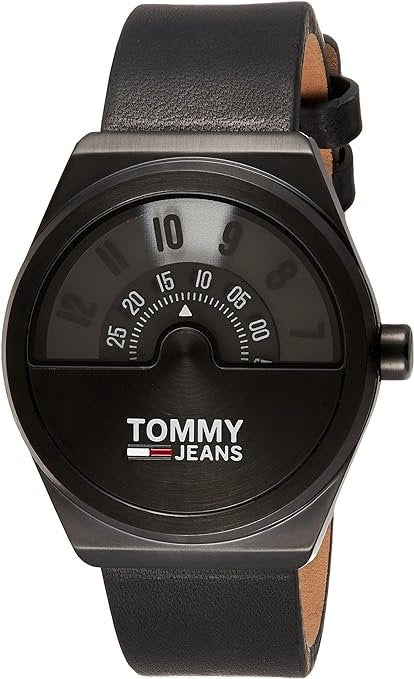 Tommy Hilfiger Monogram Pop Quartz Black Dial Black Leather Strap Watch For Men - 1791773