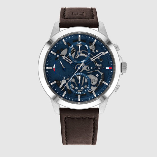 Tommy Hilfiger Henry Chronograph Blue Dial Brown Leather Strap Watch For Men -1710476