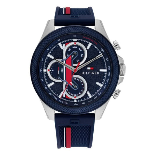 Tommy Hilfiger Clark Chronograph Blue Dial Black Leather Strap Watch For Men - 1792083