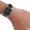 Emporio Armani Epsilon Quartz Black Dial Black Leather Strap Watch For Men - AR2490