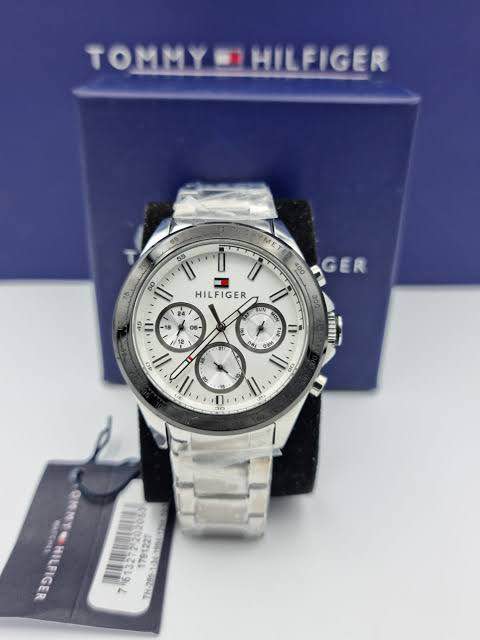 Tommy Hilfiger Hudson Chronograph White Dial Silver Steel Strap Watch For Men - 1791227