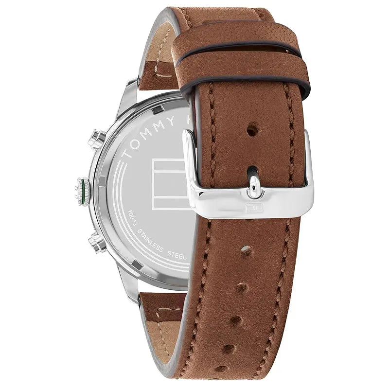 Tommy Hilfiger Jimmy Chronograph Green Dial Brown Leather Strap Watch For Men - 1791948