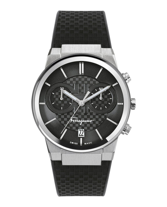 Salvatore Ferragamo Sapphire Chronograph Black Dial Black Silicone Strap Watch for Men - SFME00121