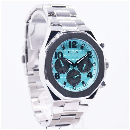 Guess Empire Chronograph Quartz Sky Blue Dial Silver Steel Strap Watch For Men - GW0489G3