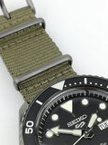 Seiko 5 Sport Automatic Black Dial Green Nylon Strap Watch For Men - SRPD65K4