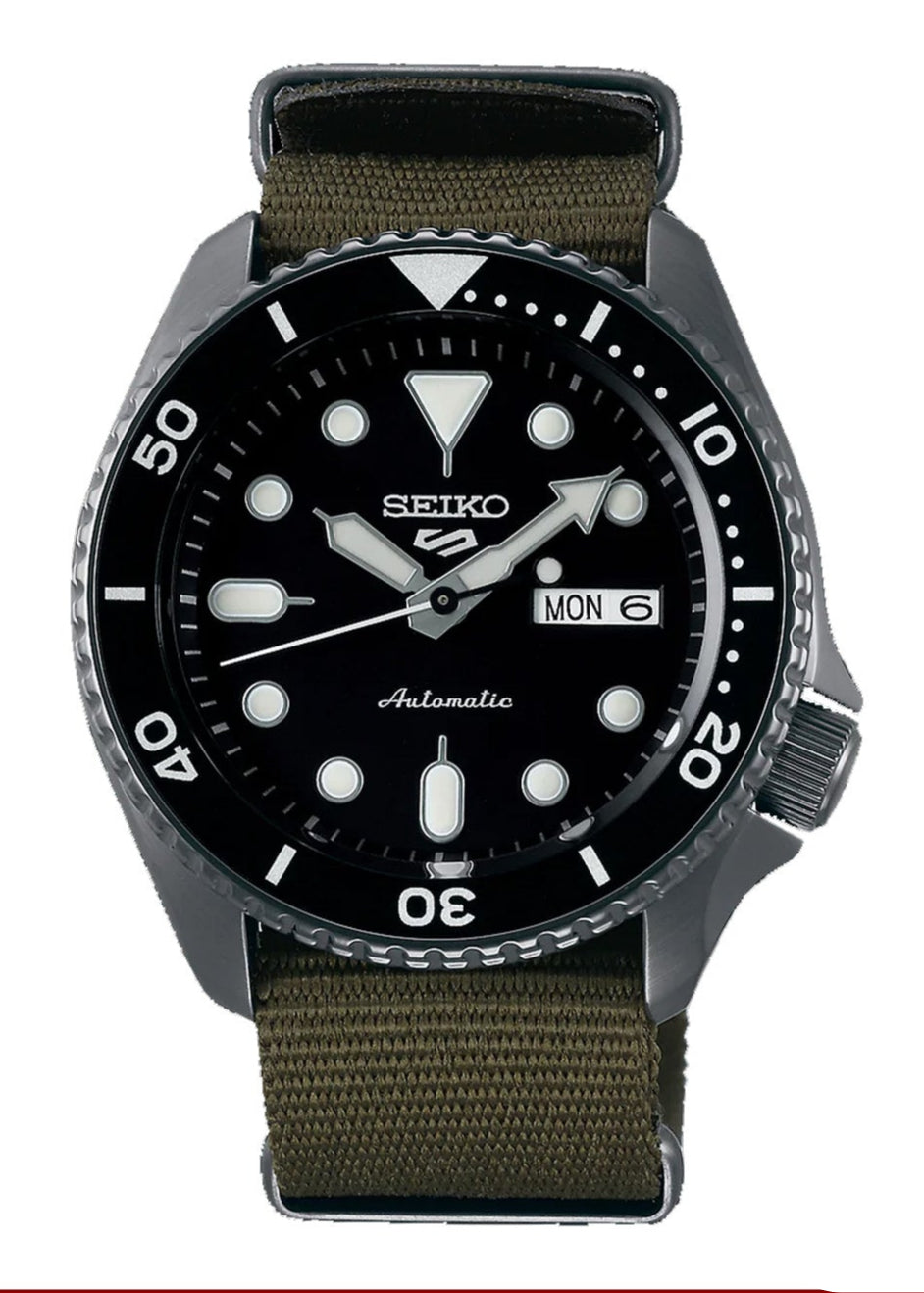 Seiko 5 Sport Automatic Black Dial Green Nylon Strap Watch For Men - SRPD65K4