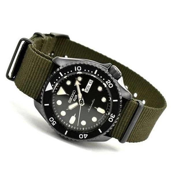 Seiko 5 Sport Automatic Black Dial Green Nylon Strap Watch For Men - SRPD65K4