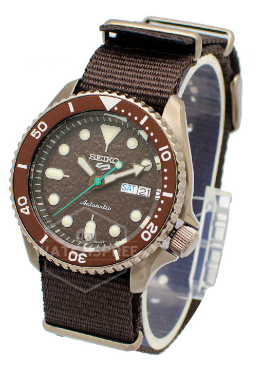 Seiko 5 Sport Automatic Brown Dial Brown Nylon Strap Watch For Men - SRPD85K1