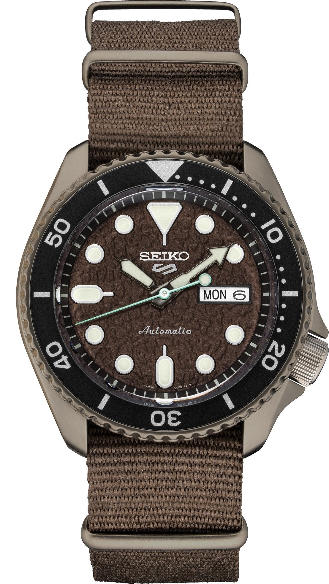 Seiko 5 Sport Automatic Brown Dial Brown Nylon Strap Watch For Men - SRPD85K1