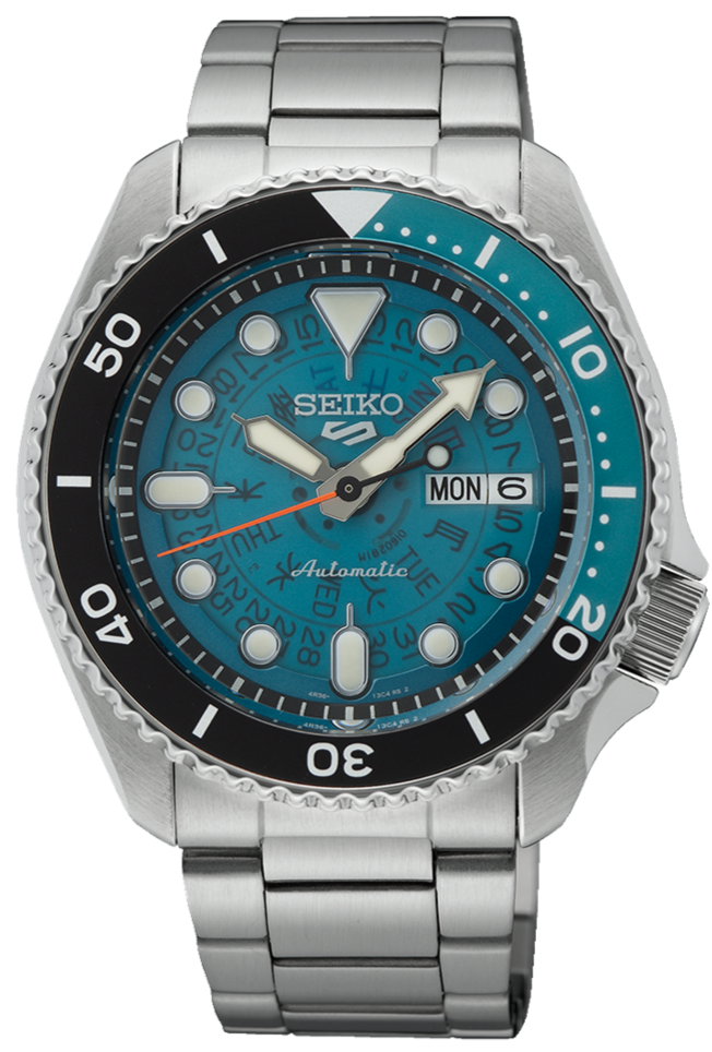 Seiko 5 Sports SKX Skeleton Green Dial Silver Steel Strap Watch For Men - SRPJ45K1