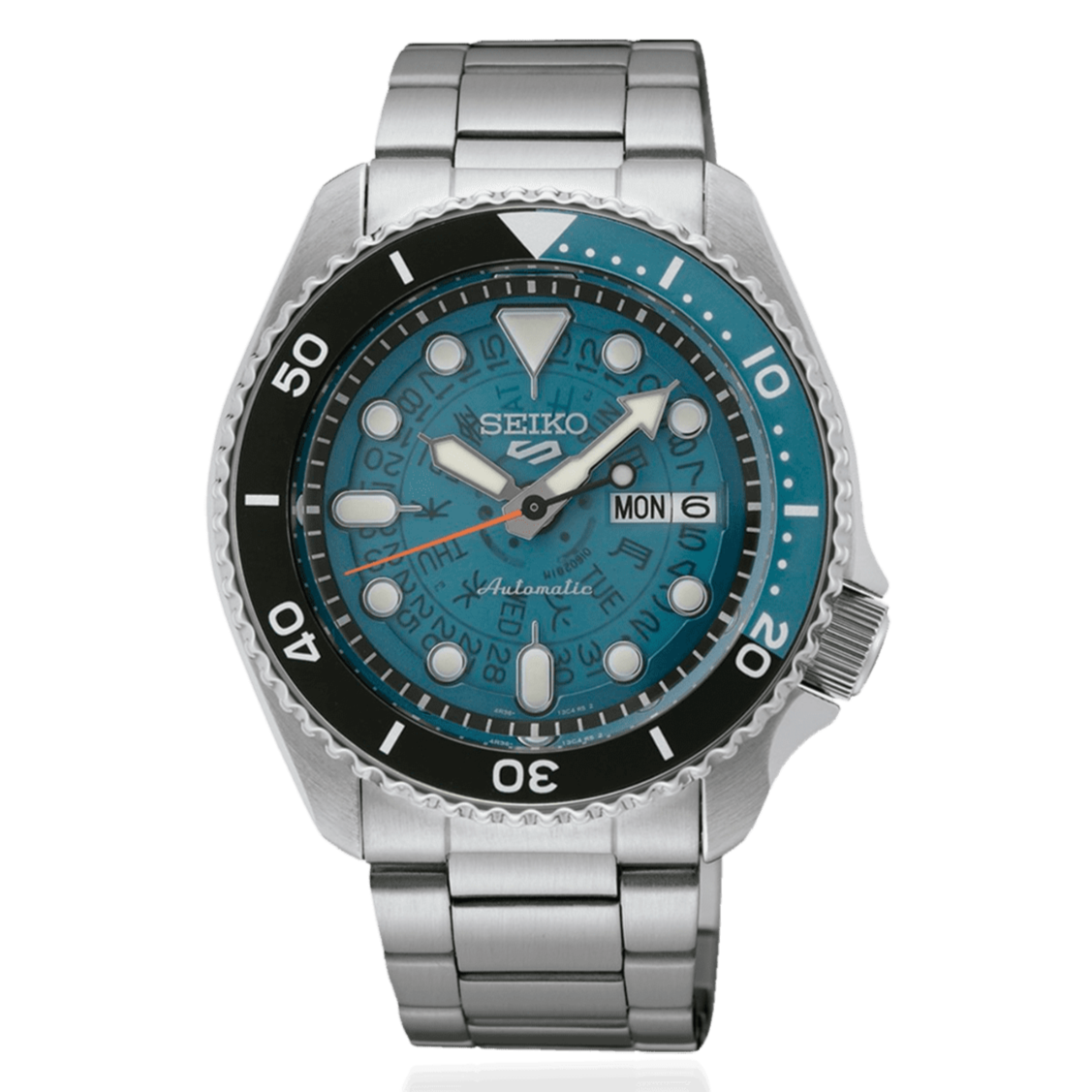 Seiko 5 Sports SKX Skeleton Green Dial Silver Steel Strap Watch For Men - SRPJ45K1