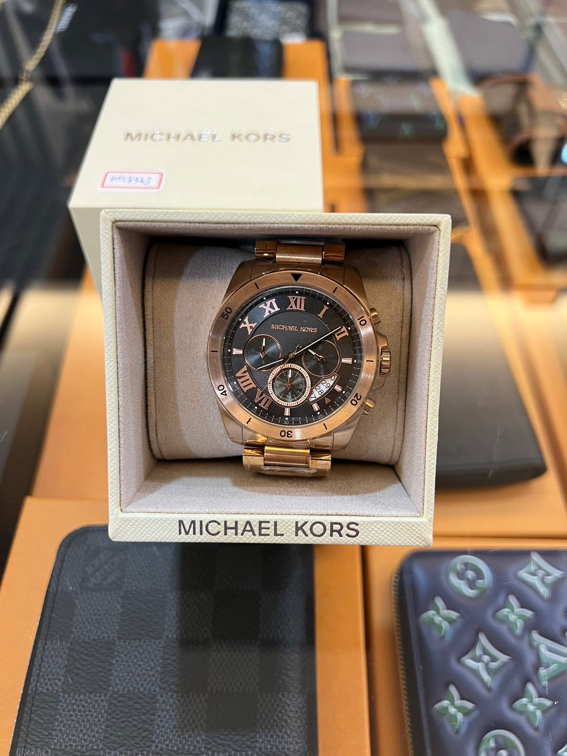 Michael Kors Brecken Chronograph Analog Black Dial Rose Gold Steel Strap Watch For Women - MK8563