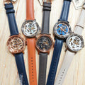Fossil Boyfriend Automatic Skeleton Silver Dial Brown Leather Strap Watch for Women - ME3109