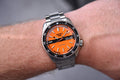 Seiko 5 Sports Double Hurricane Retro Orange Dial Silver Steel Strap Watch For Men - SRPK11K1