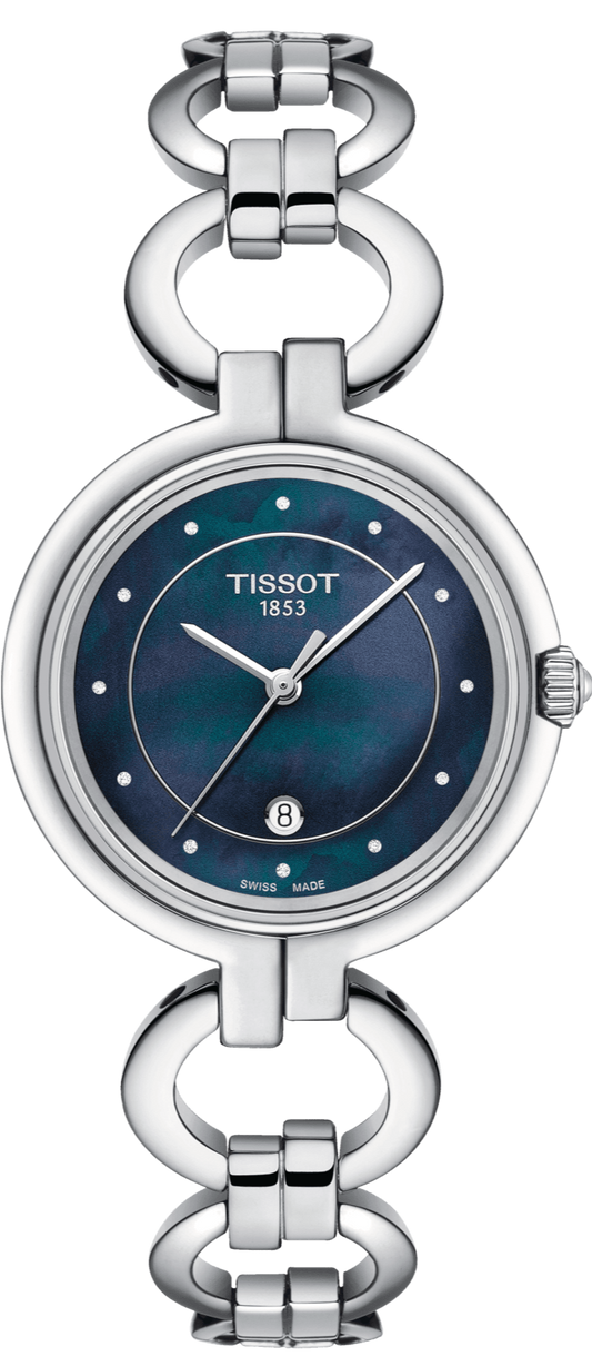 Tissot T Lady Flamingo Blue Mother of Pearl Dial Silver Steel Strap Watch for Women - T094.210.11.126.00