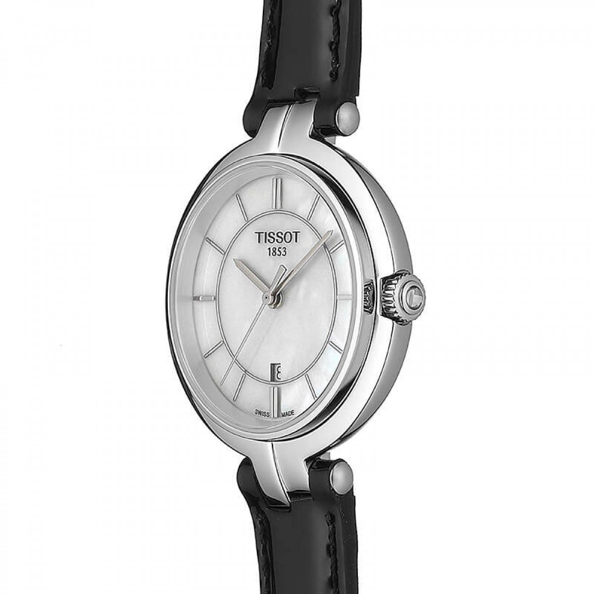 Tissot T Lady Flamingo Mother of Pearl Dial Black Leather Strap Watch for Women - T094.210.16.111.00