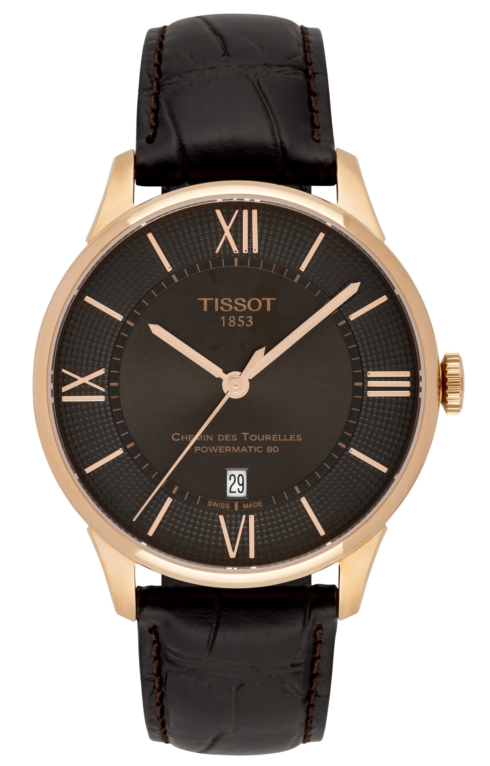 Tissot Chemin Des Tourelles Automatic Brown Dial Brown Leather Strap Watch For Men - T099.407.36.448.00