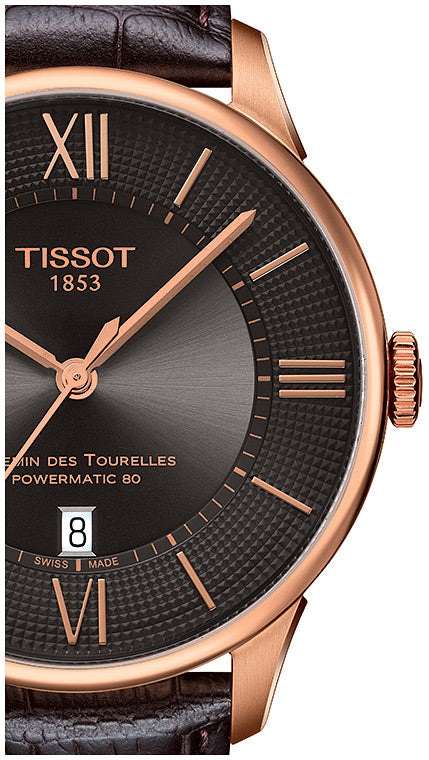 Tissot Chemin Des Tourelles Automatic Brown Dial Brown Leather Strap Watch For Men - T099.407.36.448.00