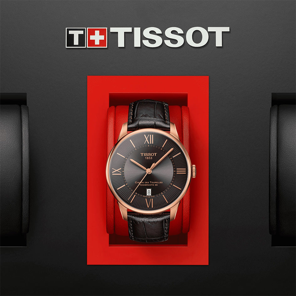 Tissot Chemin des Tourelles Powermatic 80 Brown Dial Brown Leather Strap Watch for Men - T099.407.36.448.00