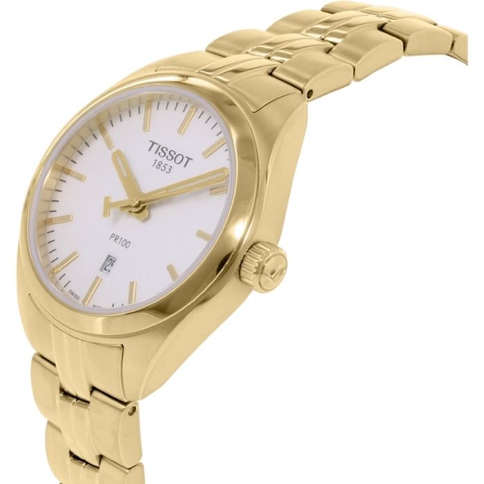 Tissot T Classic PR 100 Lady White Dial Gold Steel Strap Watch for Women - T101.210.33.031.00