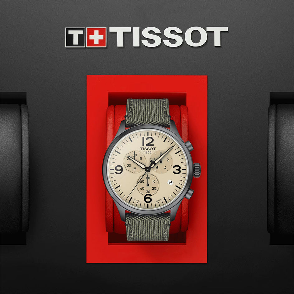 Tissot T Sport Chrono XL Beige Dial Green Nylon Strap Watch for Men - T116.617.37.267.00