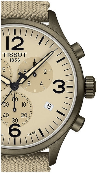 Tissot T Sport Chrono XL Beige Dial Green Nylon Strap Watch for Men - T116.617.37.267.00