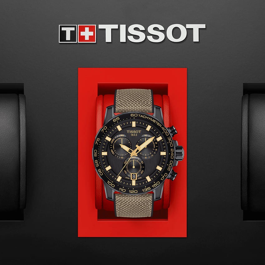 Tissot Supersport Chrono Black Dial Beige Nylon Strap Watch For Men - T125.617.37.051.01