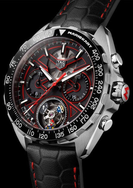 Tag Heuer Formula 1 Mario Kart Chronograph Tourbillion Black Dial Black Leather Strap Watch for Men - CAZ5080.FC6517