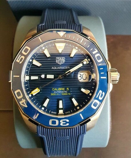 Tag Heuer Aquaracer Calibre 5 Automatic Blue Dial Blue Rubber Strap Watch for Men - WAY201B.FT6150