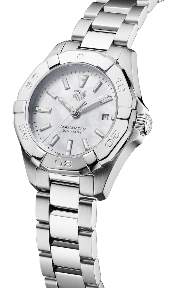 Tag Heuer Aquaracer Quartz Mother of Pearl White Dial Silver Steel Strap Watch for Women - WBD1411.BA0741