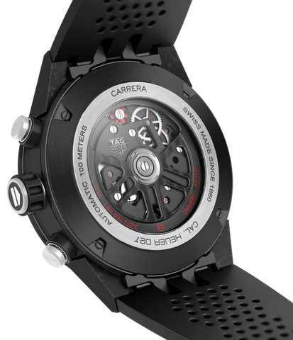 Tag Heuer Carrera Chronograph Tourbillion Titanium Carbon Black Dial Black Rubber Strap Watch for Men - CAR5A8W.FT6071