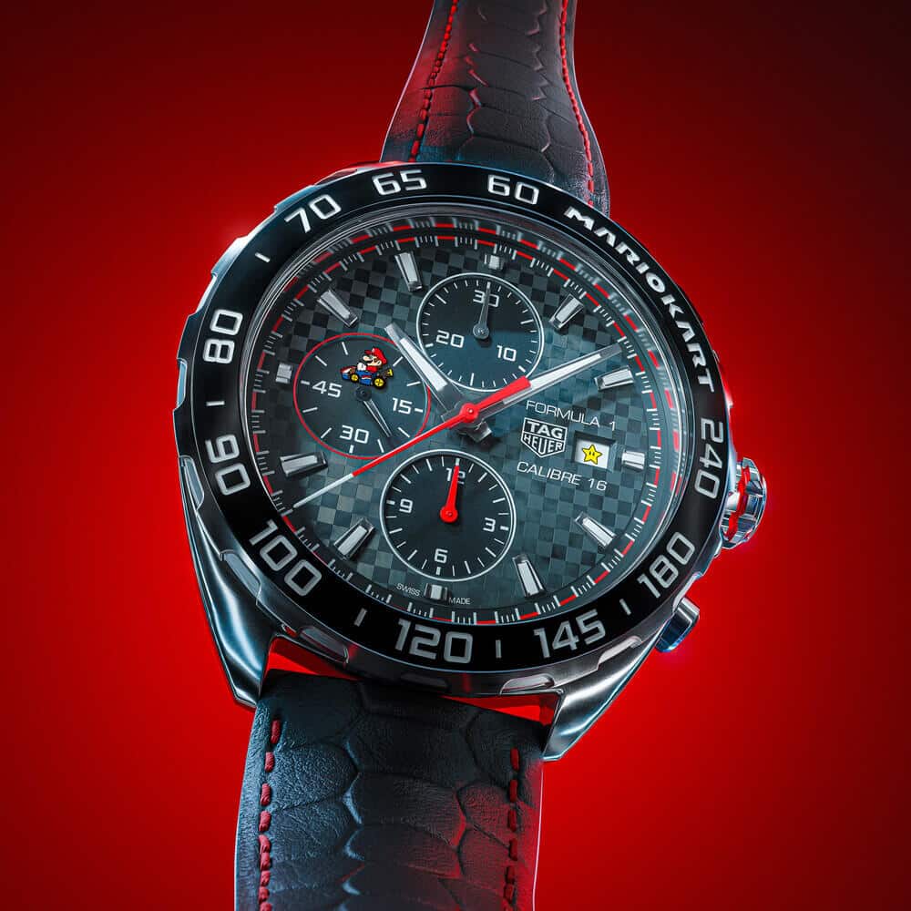 Tag Heuer Formula 1 Mario Kart Chronograph Tourbillion Black Dial Black Leather Strap Watch for Men - CAZ5080.FC6517