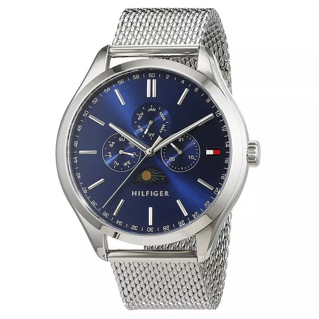 Tommy Hilfiger Oliver Quartz Blue Dial Silver Mesh Bracelet Watch for Men - 1791302