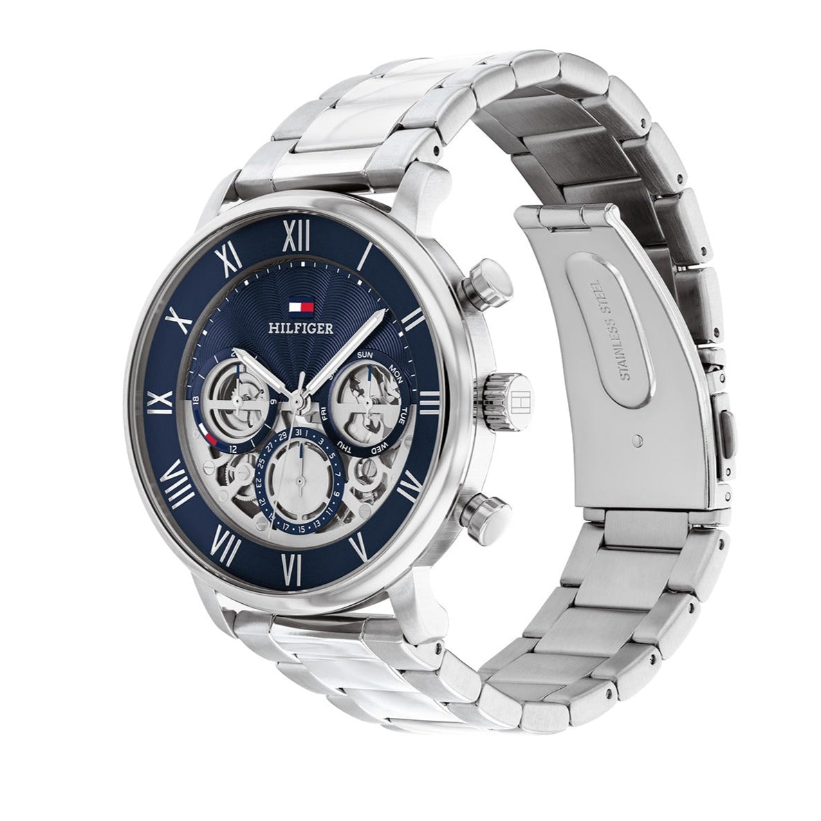 Tommy Hilfiger Legend Chronograph Blue Dial Silver Steel Strap Watch For Men - 1710569