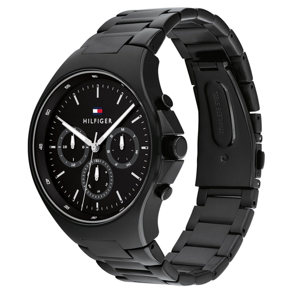 Tommy Hilfiger Justin Chronograph Black Dial Black Steel Strap Watch For Men - 1792055