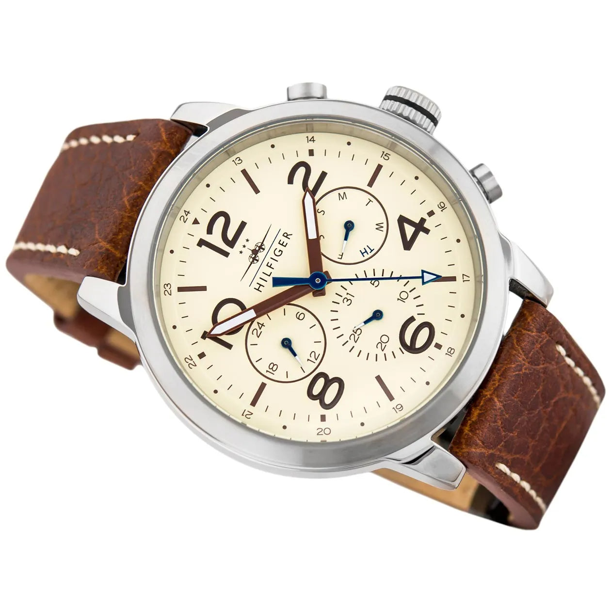 Tommy Hilfiger Jake Multifunction White Dial Brown Leather Strap Watch for Men - 1791230