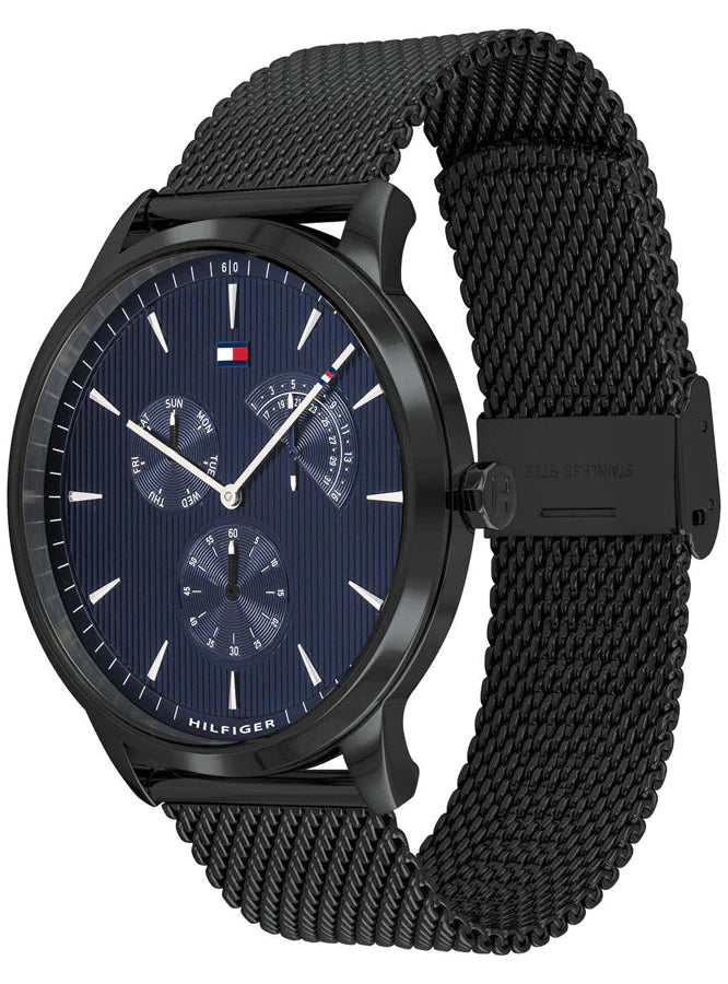 Tommy Hilfiger Brad Quartz Blue Dial Black Mesh Bracelet Watch For Men - 1710392