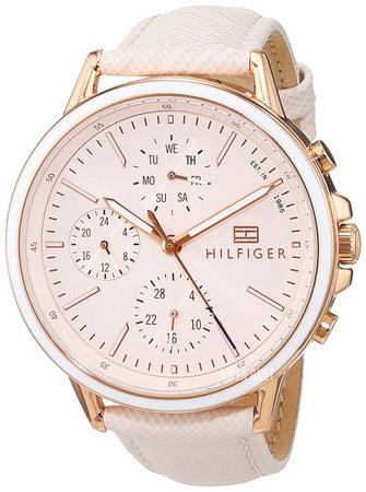 Tommy Hilfiger Carly Cream Dial Cream Leather Strap Watch for Women -1781789