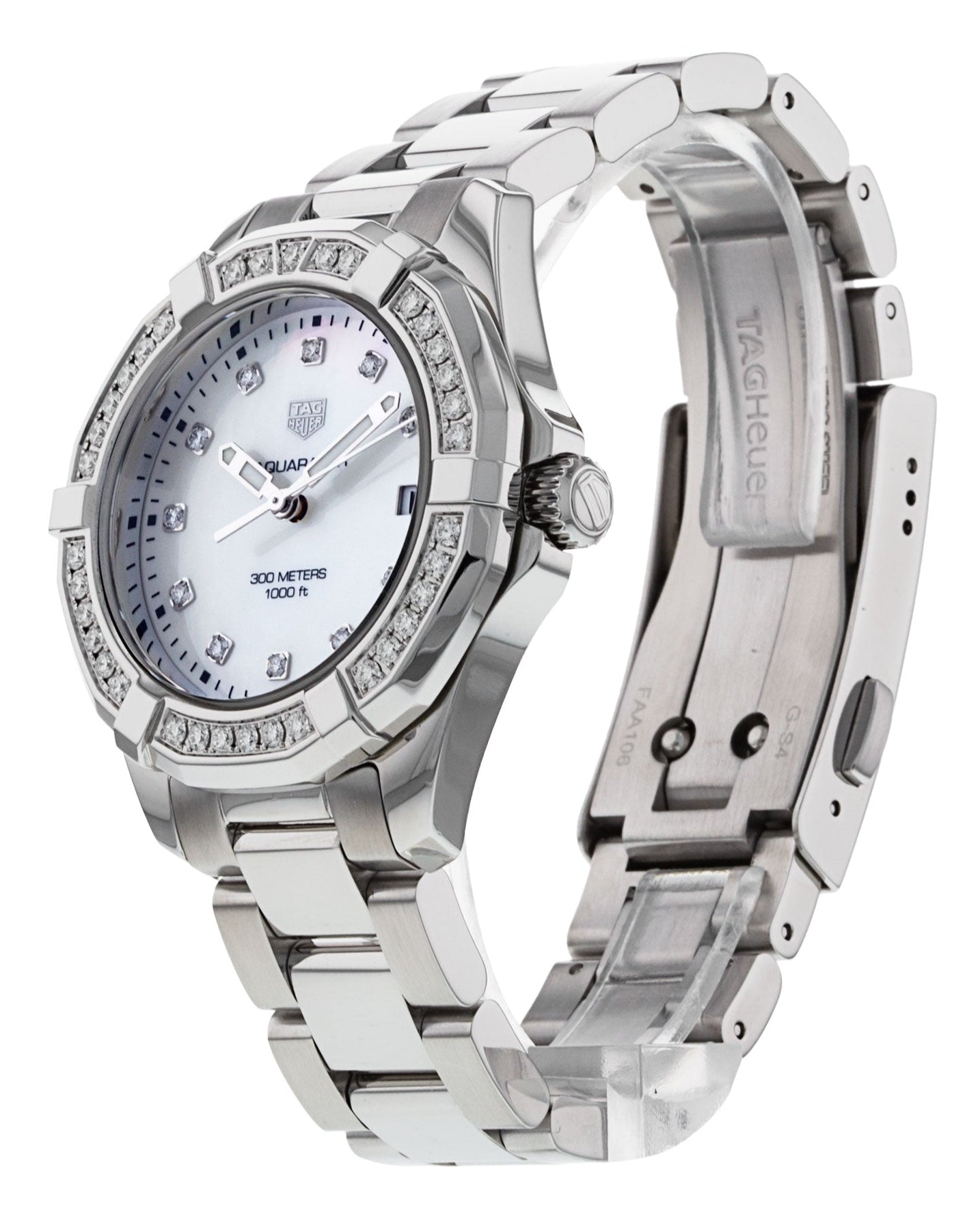 Tag Heuer Aquaracer Diamonds Mother of Pearl White Dial Silver Steel Strap Watch for Women - WBD131C.BA0748