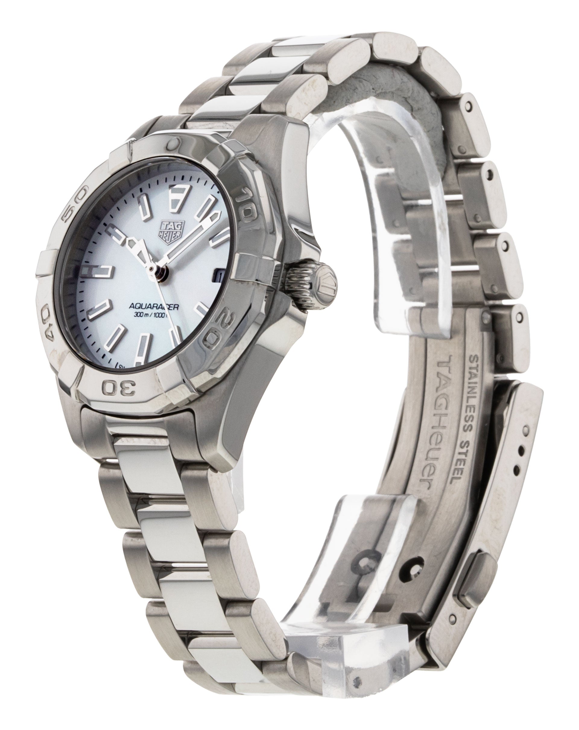 Tag Heuer Aquaracer Quartz Mother of Pearl White Dial Silver Steel Strap Watch for Women - WBD1411.BA0741