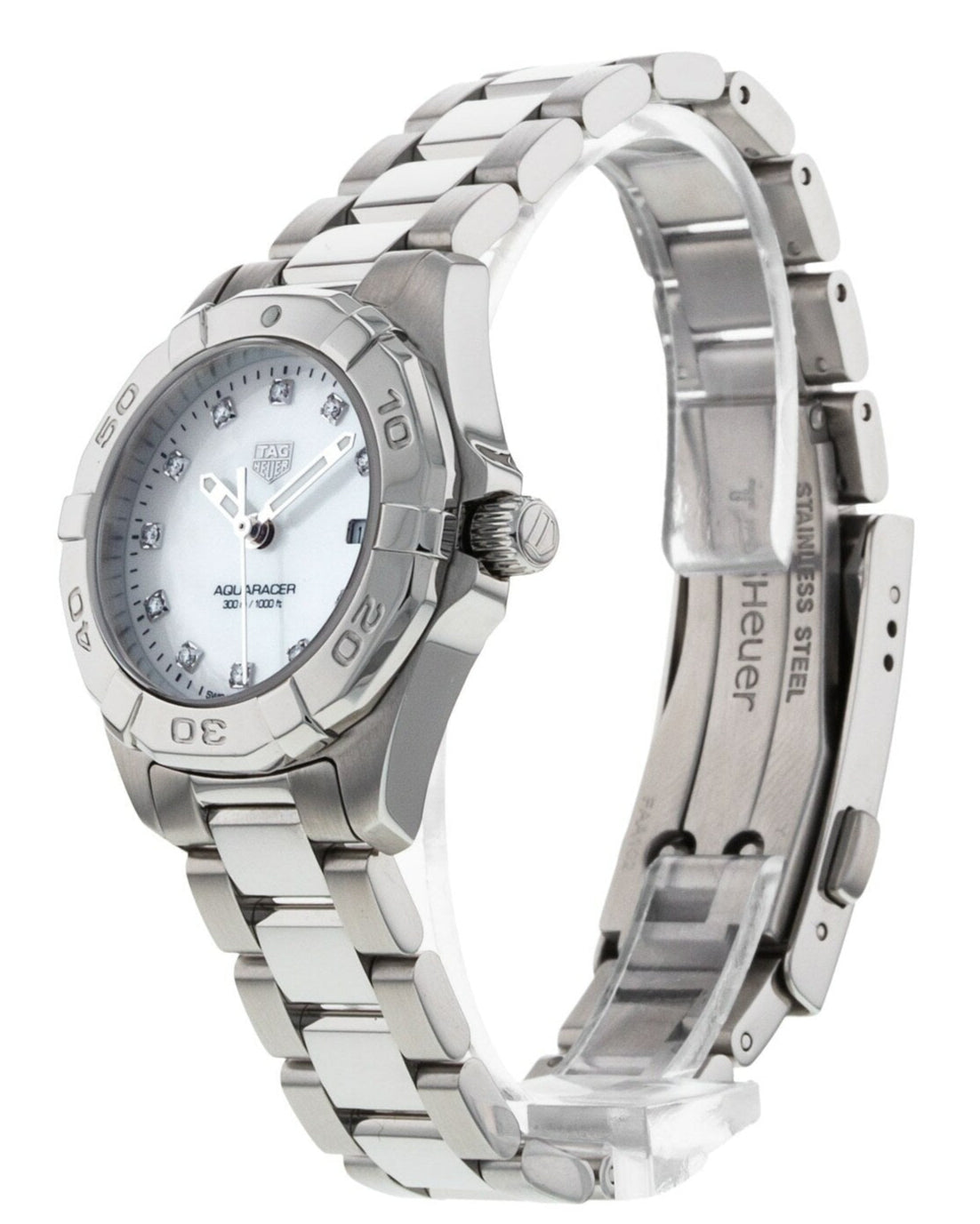 Tag Heuer Aquaracer Diamonds Mother of Pearl Dial Silver Steel Strap Watch for Women - WBD1414.BA0741